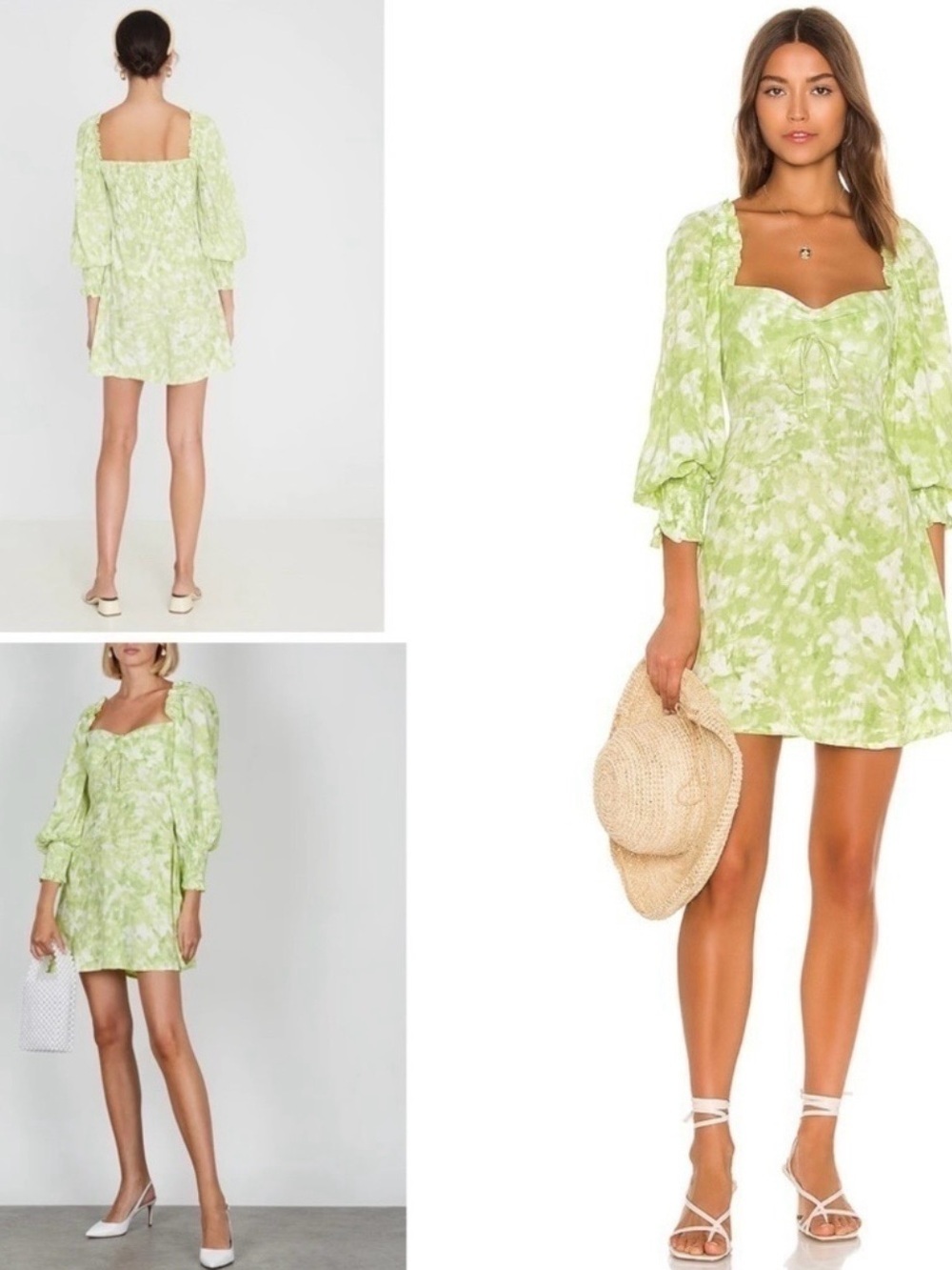 Faithfull The Brand Arianne Lime Smocked Tie-Dye Mini Dress